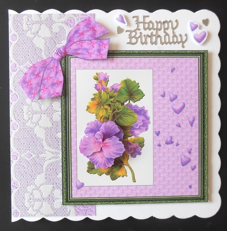Pretty geranium decoupage with ribbons and bows - pink by Hazel Sumner