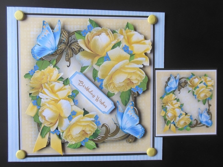 ROSES forget-me-nots and butterflys  by Hazel Sumner