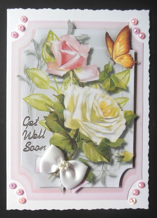 Print, cut and fold,Cream and pink roses and  butterflys    by Hazel Sumner
