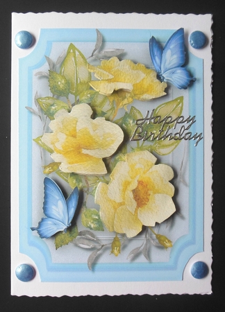 Print, cut and fold,Yellow roses and Blue butterflys    by Hazel Sumner