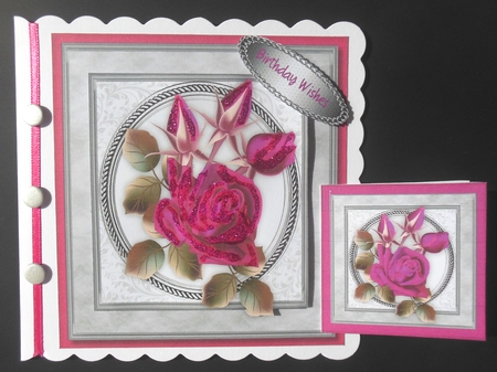 Beautiful Cerise Roses on a Silver frame   by Hazel Sumner