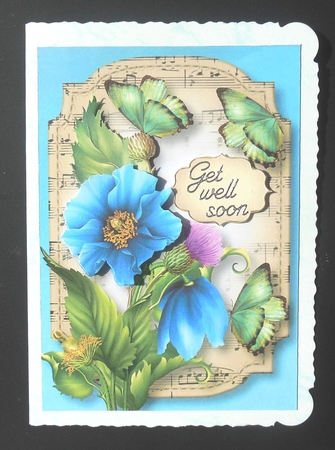 Sheet Music & Butterflies - Blue Poppies A5 by Hazel Sumner