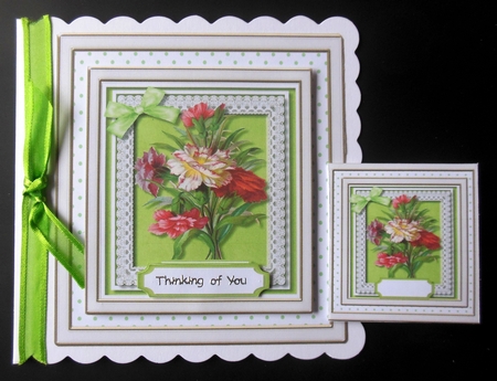 Beautiful Carnations on lace  by Hazel Sumner