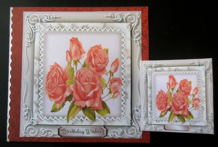 Beautiful Peach Roses on a Scroll Mat  by Hazel Sumner