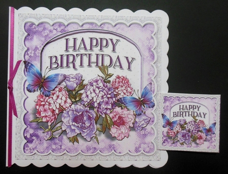 pretty purple flowers & butterflies on a plaque for that special person 8x8 by Hazel Sumner