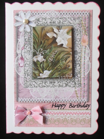 Shabby Chic Quick Card with gems tag, and lace by Hazel Sumner