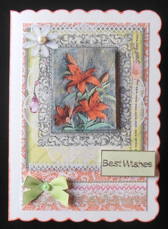 Shabby Chic Quick Card with gems tag, and lace by Hazel Sumner