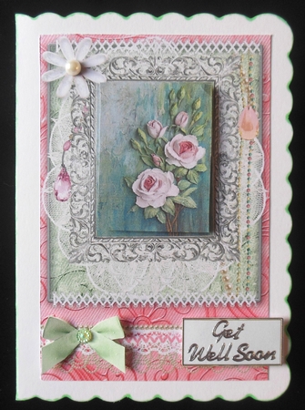 Shabby Chic Quick Card with gems tag, and lace by Hazel Sumner