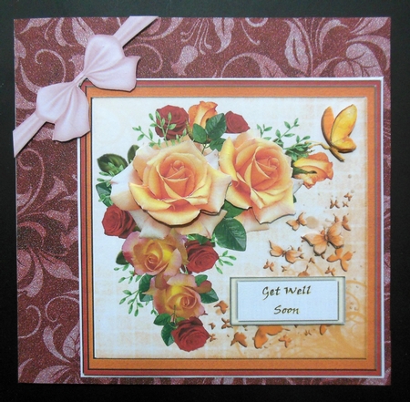 Peach Rose Spray With Butterflies by Hazel Sumner