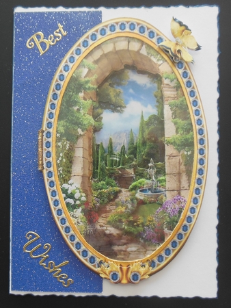 Oval Three Leafed Card - Umbrian Garden by Hazel Sumner