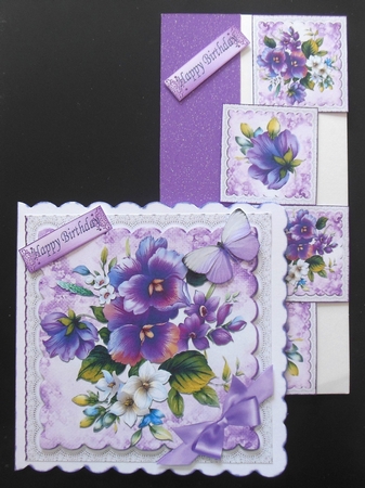 Pretty purple flowers with lace and toppers 8x8 by Hazel Sumner