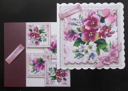 Pretty pink flowers with lace and toppers 8x8 by Hazel Sumner