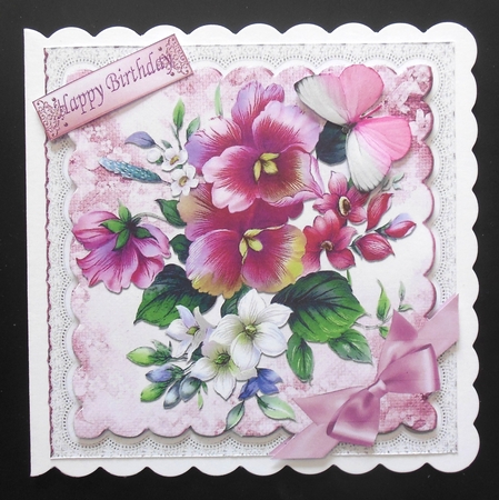 Pretty pink flowers with lace and toppers 8x8 by Hazel Sumner