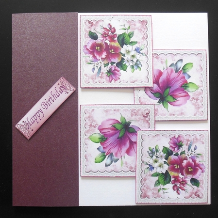 Pretty pink flowers with lace and toppers 8x8 by Hazel Sumner