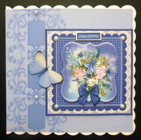 Blooms on Bordered Lace Card Topper - Design 1 by Hazel Sumner