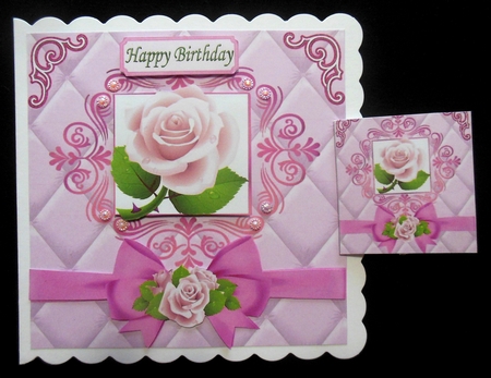 Pretty pink roses and bow in gold elegant frame 8x8 by Hazel Sumner