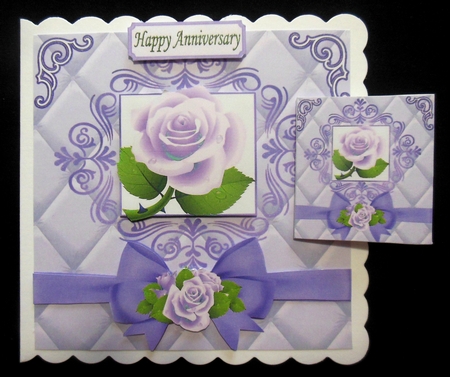 Pretty lilac roses and bow in gold elegant frame 8x8 by Hazel Sumner