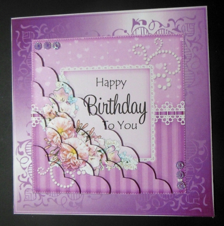 A Touch of Elegance Birthday Flowers Pearls and Lace Scalloped Corner Stacker by Hazel Sumner