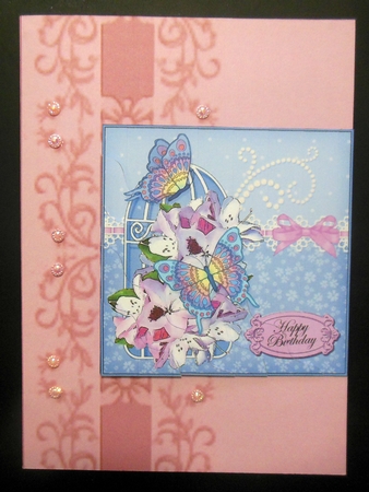 Birthday Butterflies and Flowers Birdcage High Wavey Corner Stacker by Hazel Sumner
