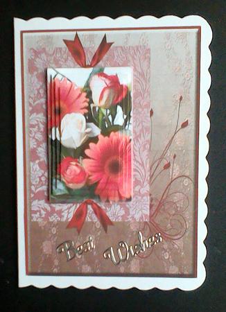 Gerbera & Rose Bouquet Pyramid on a Floral Swirl Background by Hazel Sumner