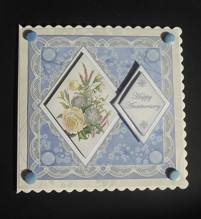 Blue Bouquet Happy Anniversary 7in Double Diamond Topper by Hazel Sumner