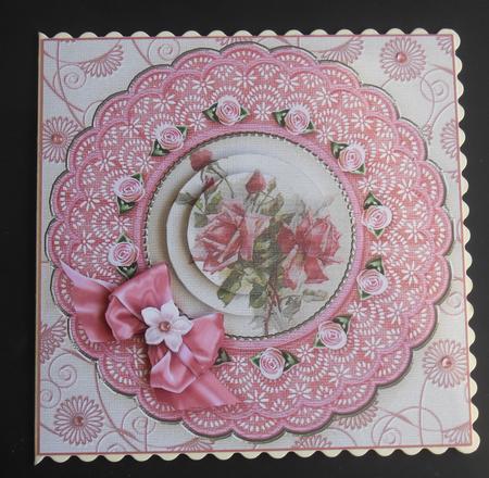 Vintage Deep Pink Roses Tapestry Pyramage 8in x 8in by Hazel Sumner