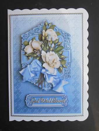 White Roses on a Blue Embossed Mat Decoupage by Hazel Sumner