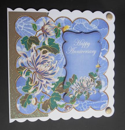 Blue Oriental Lotus Happy Anniversary 8in Scallop Topper by Hazel Sumner