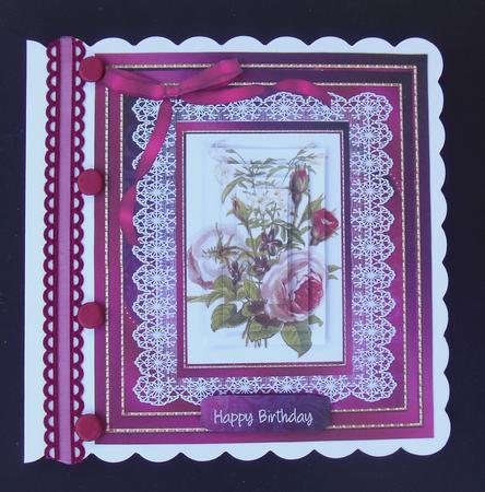 Lovely Moss Rose and Violets ( Pyramid) by Hazel Sumner