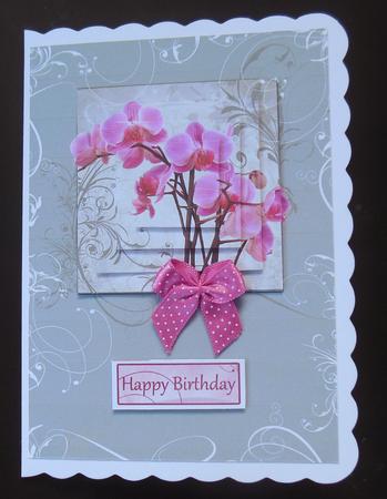 Pink Orchid on Grey Swirl Pyramid by Hazel Sumner