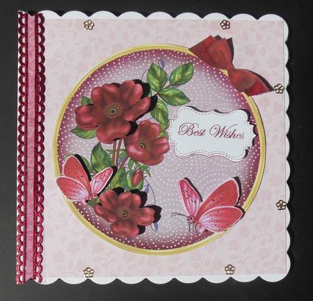 Hot Pink Wild Rose Best Wishes 7in Circle Decoupage Topper by Hazel Sumner