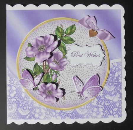 Lilac Wild Rose Best Wishes 7in Circle Decoupage Topper by Hazel Sumner
