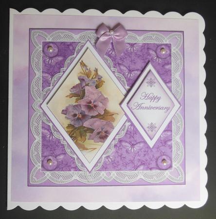 Pansies Happy Anniversary 7in Double Diamond Topper by Hazel Sumner