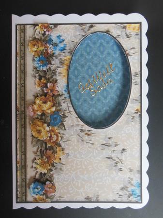 Yellow & Blue Vintage Roses Trendy Aperture Card by Hazel Sumner