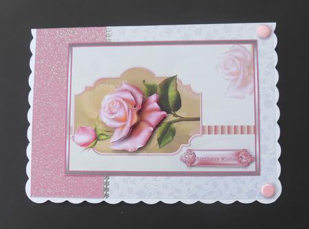 Pink Rose Card with Decoupage by Hazel Sumner
