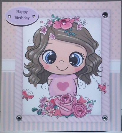 Beautiful Brunette Girl With Pink Flowers 8x8 by Hazel Underwood