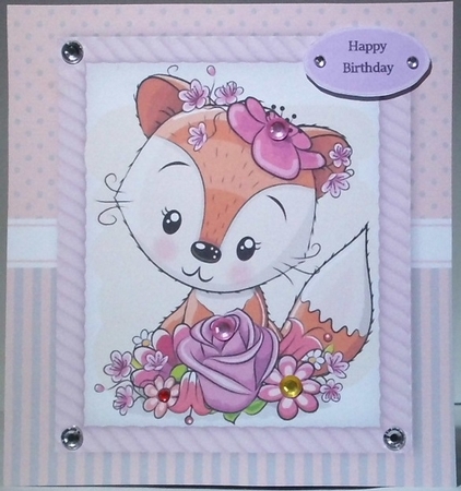 Beautiful Fox With Pink Flowers 8x8 by Hazel Underwood