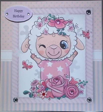 Beautiful Ewe With Pink Flowers 8x8 by Hazel Underwood