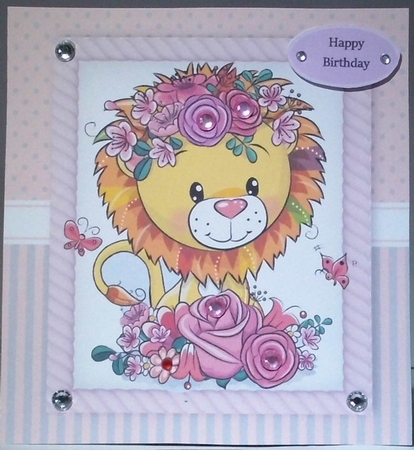 Beautiful Lion With Pink Flowers 8x8 by Hazel Underwood
