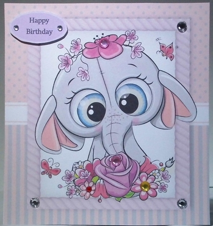 Beautiful Elephant With Pink Flowers 8x8 by Hazel Underwood