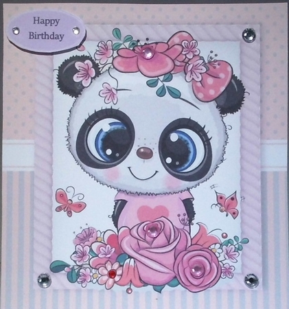 Beautiful Panda With Pink Flowers 8x8 by Hazel Underwood