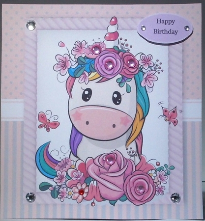 Beautiful Unicorn With Pink Flowers 8x8 by Hazel Underwood