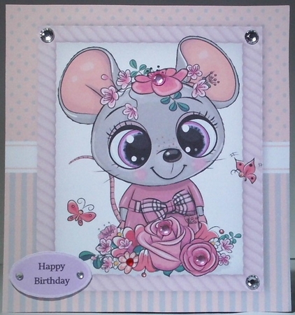 Beautiful Mouse With Pink Flowers 8x8 by Hazel Underwood