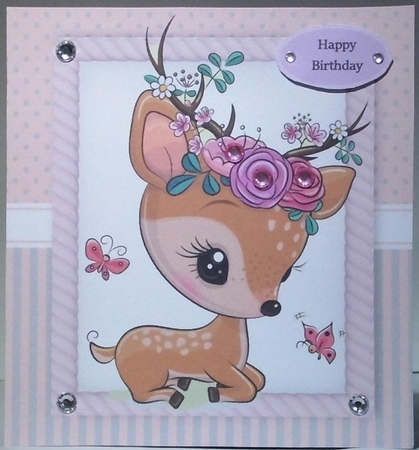 Beautiful Deer With Pink Flowers 8x8 by Hazel Underwood