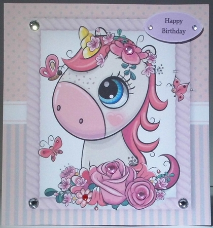 Beautiful Unicorn 2 With Pink Flowers 8x8 by Hazel Underwood