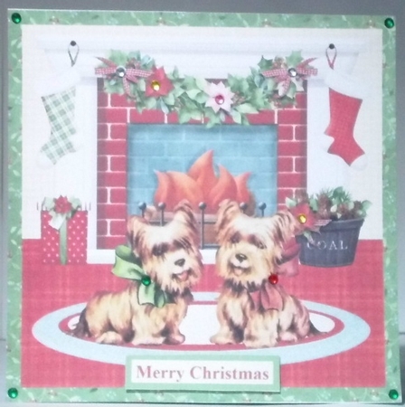 Christmas fireplace scene - yorkshire terriers mini kit & decoupage by Hazel Underwood