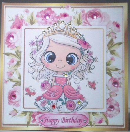 Pretty princess with pink roses 8x8 by Hazel Underwood