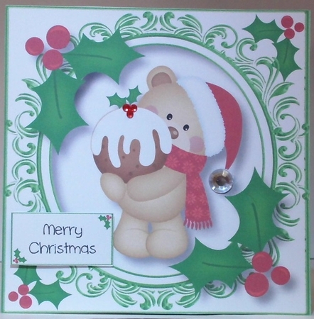 Christmas Teddy Bear & Xmas Pud 8x8 by Hazel Underwood