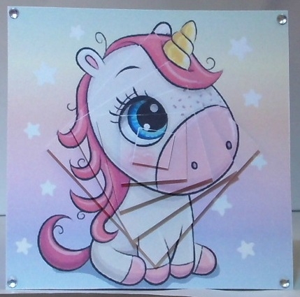 Cute rainbow unicorn with stars and scalloped borders twisted pyramids by Hazel Underwood