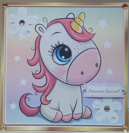 4 Cute rainbow unicorns with pyramids & 8x8 card front mini kit by Hazel Underwood